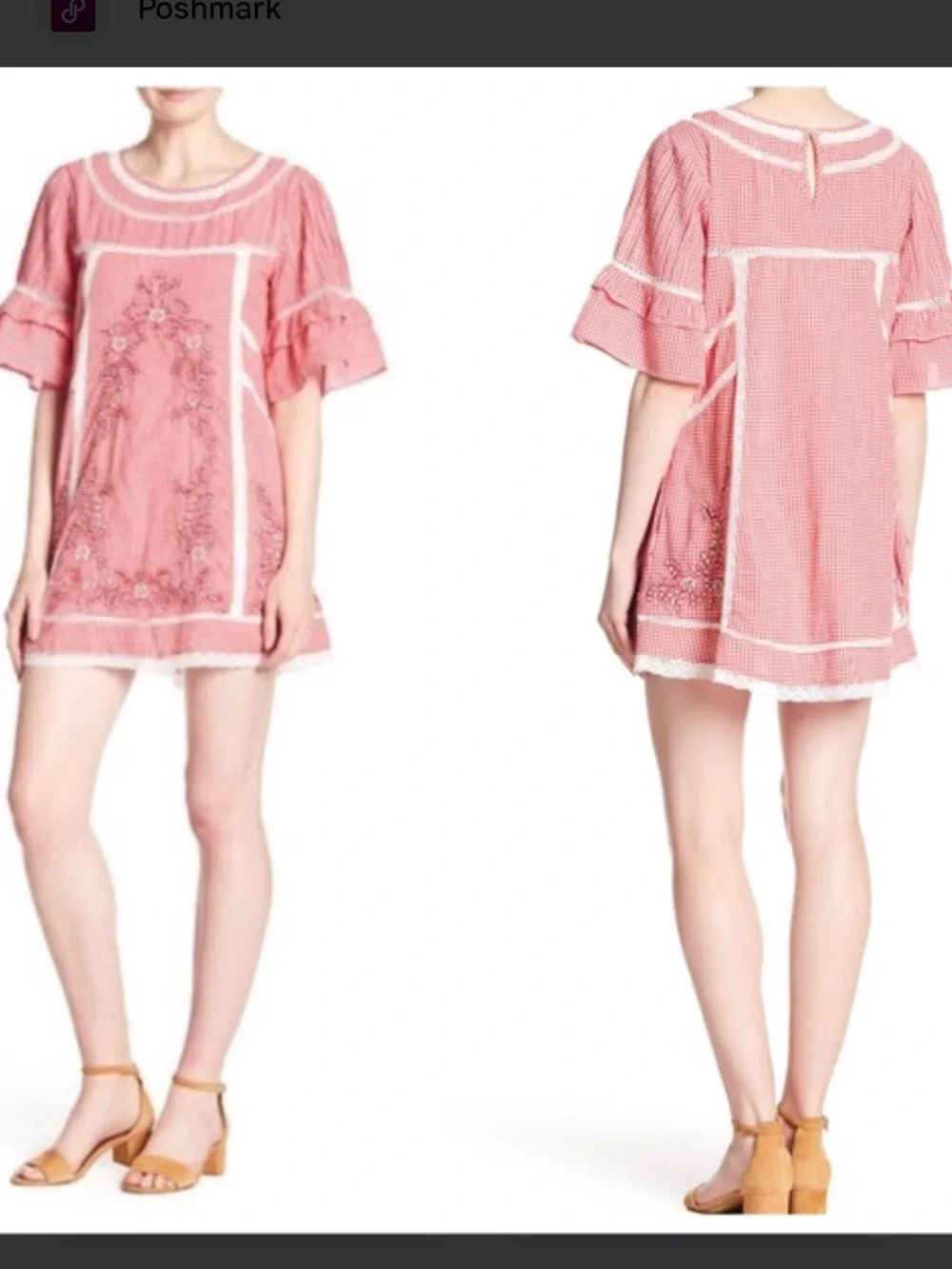Free People Sunny Day Boho casual dress Gingham plaid cotton dress Sz S‎